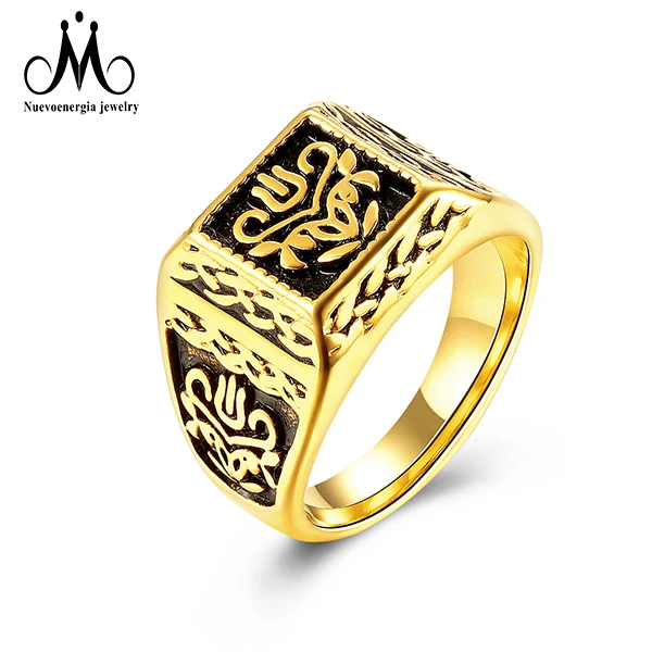 

High Polished Custom Rings Gold Plated 18K Signet Ring Stainless Steel Jewelry Ring For Men, As picture