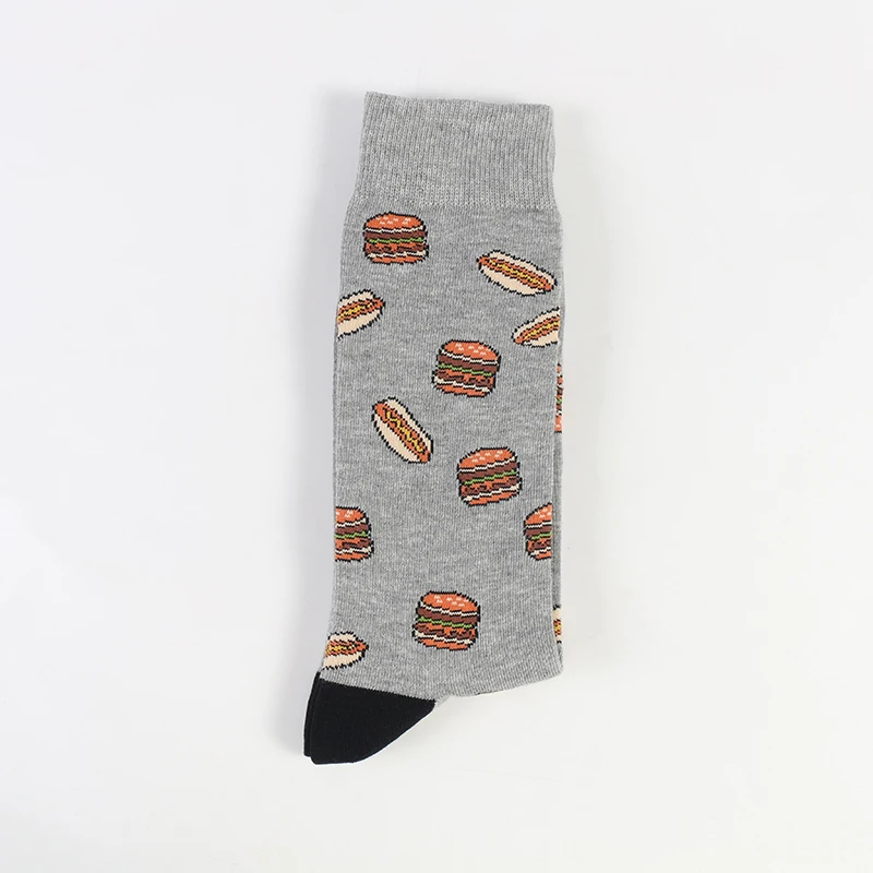 

wholesale bamboo mens factory fashion crew fun food hamburger pattern socks, Grey