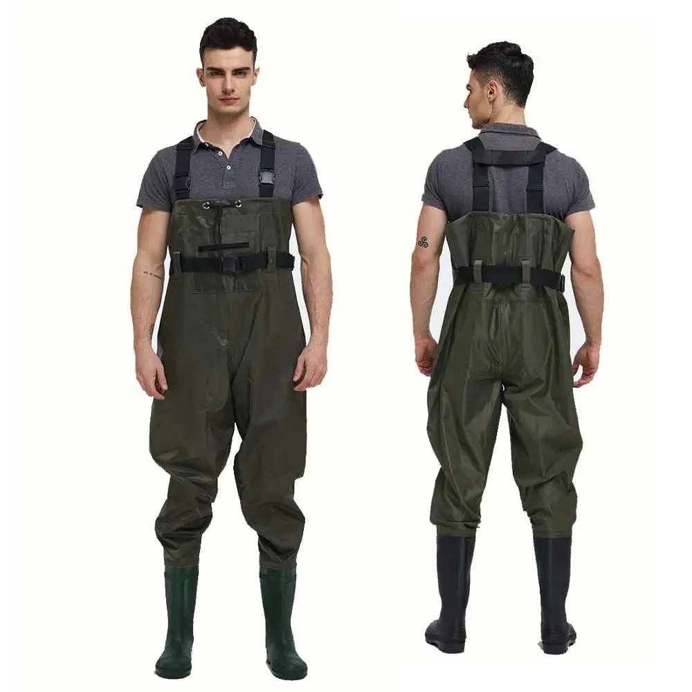 
wholesale manufacturers men camo 70d nylon fly fishing waterproof pvc rubber waist high chest hunting fishing boots waders 