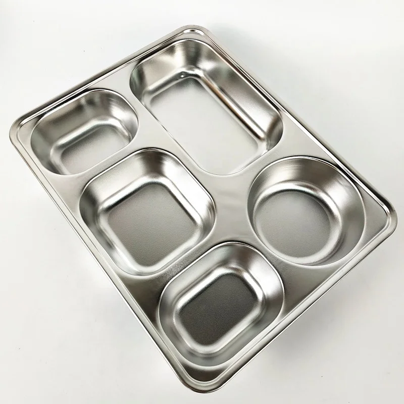 

5 Compartment sections Rectangular Divided Food Tray Stainless Steel Dinner Plate