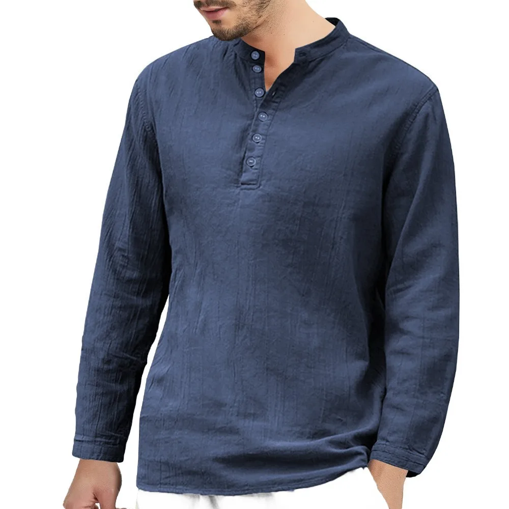 European Men Casual Blank Pure Color Linen Shirt - Buy Linen Men Shirt ...