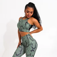 

New Snakeskin Pattern Fitness Set For Women Fashion Printed Tracksuit Shockproof Tank Tops High Waist Leggings 2 Piece Sets