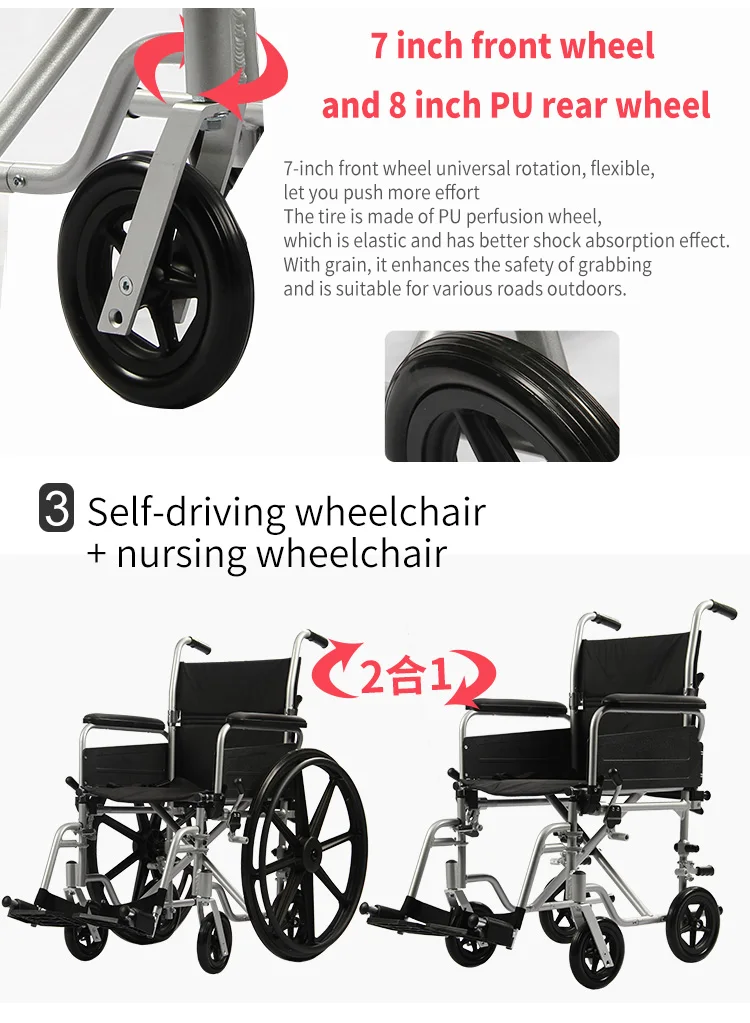 6 Wheel Detachable Lightweight Portable Folding Aluminum Alloy Wheelchair Bariatric Wheelchair