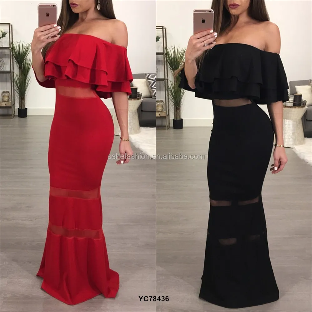 

Wholesale off-sholuder two pieces long bodycon maxi dress for african women