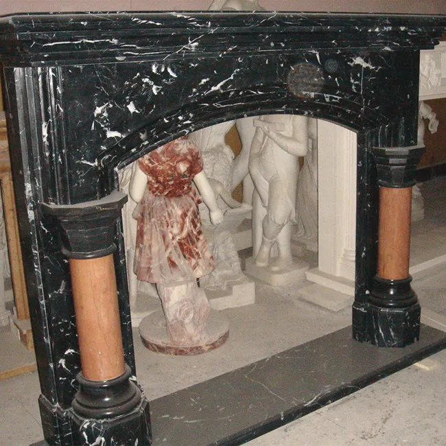 China Arched White Marble Black Slate Granite Fireplace Surround