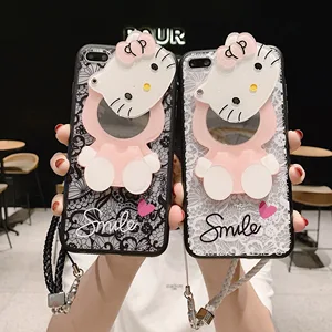 Camellia Lace Pattern Printed Women Girls Make up Mirror Case/Hand Strap For Xiaomi Redmi Note 7/Mi8SE/Mix 2s/Redmi 6A