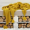 Mustard acrylic knitted travel home decoration watch TV cozy soft throw