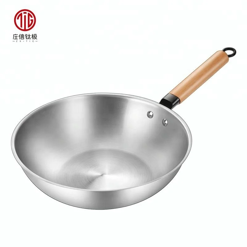 

Excellent titanium clad steels chinese 32cm wok pan for kitchen, Silver