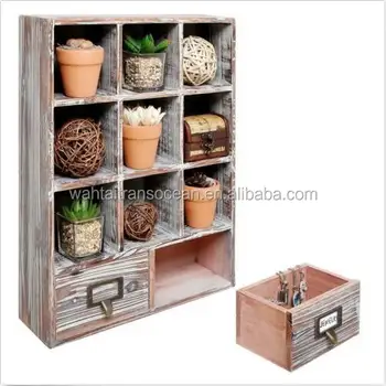 Vintage Rustic Wood Shelf Rack Wall Mounted Storage Drawer Display