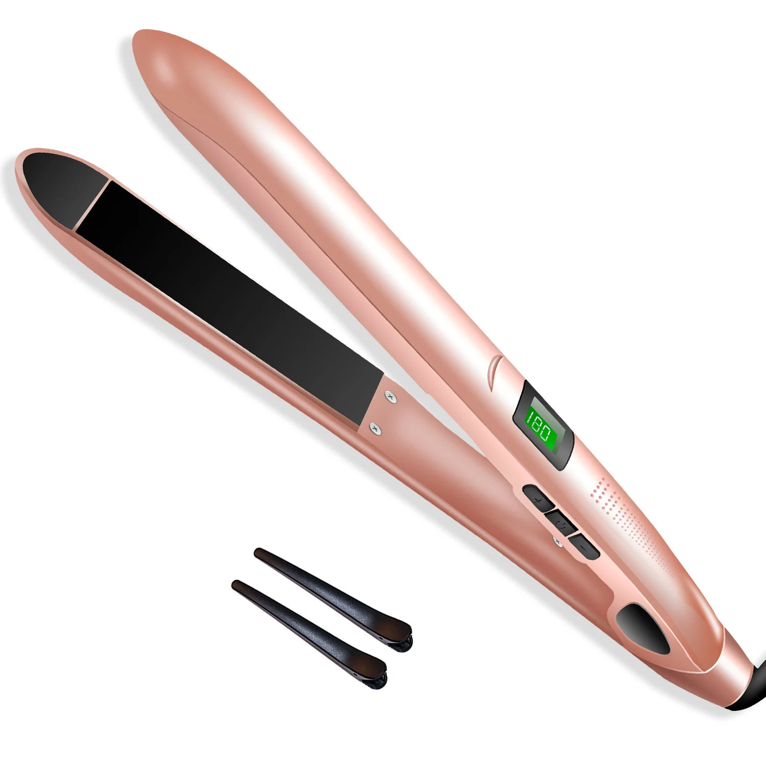 

Private Label Hair Straightener LCD Display and 45W Power Curling Iron Portable Ceramic Plate Flat Iron Straightener and Curler, Black / gold / white or customized