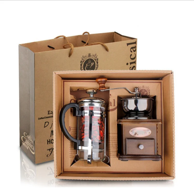 2019 Amazon Hot sale wood Hand Made Retro Style Coffee Bean Grinder coffee machion machine with Glass Cup Suit