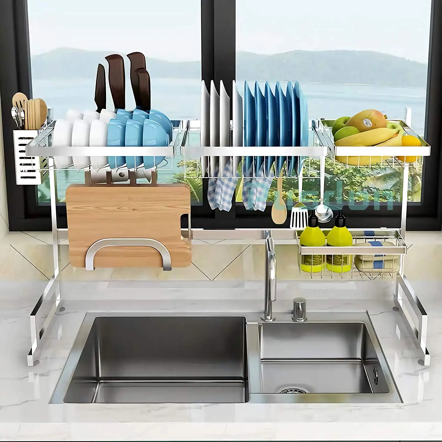 

customize black & silver stainless steel Amazon hot sale kitchen organizer dish drying rack