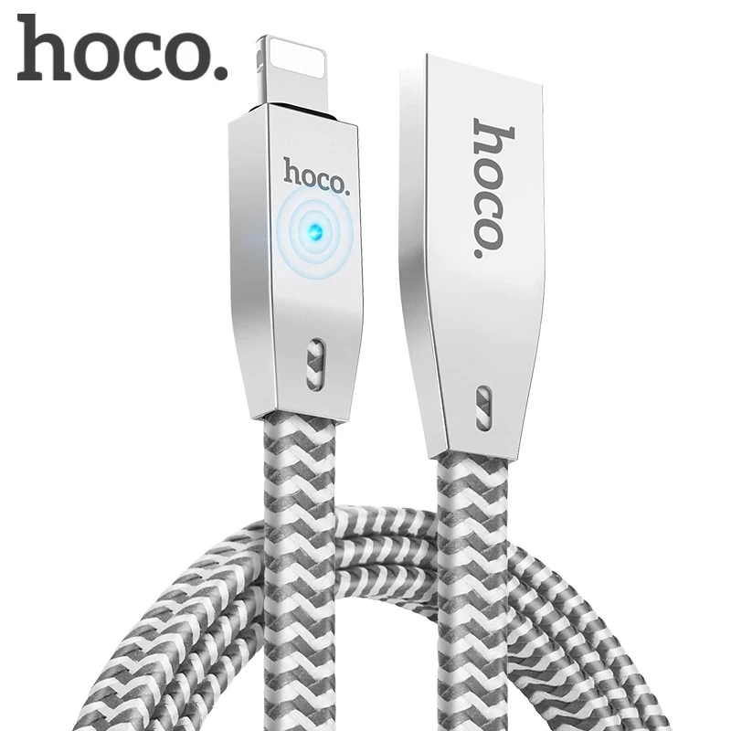 

HOCO Fast Charger Auto Disconnected Smart power off Wire Sync Zinc Alloy Reflective Braid Charging Data Cable for iphone
