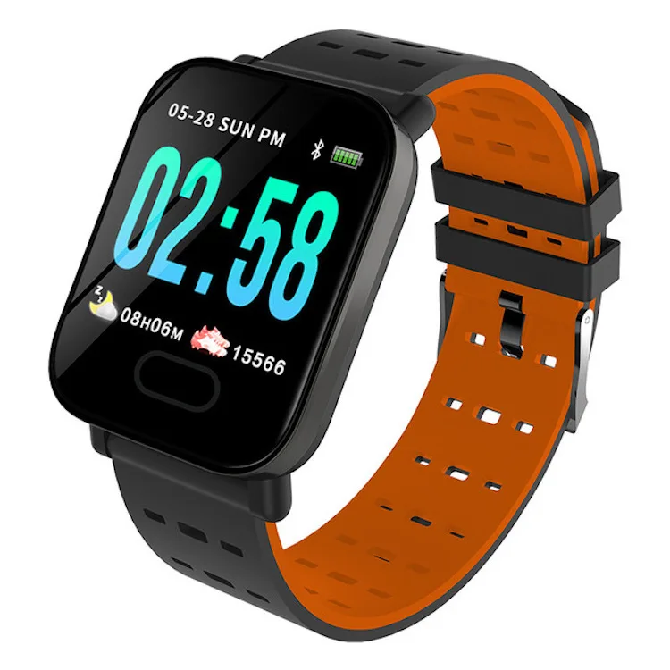 

TFT full color IPS display A6 smartwatch ip67 waterproof remote camera watch bracelet pedometer wristband, Orange black blue