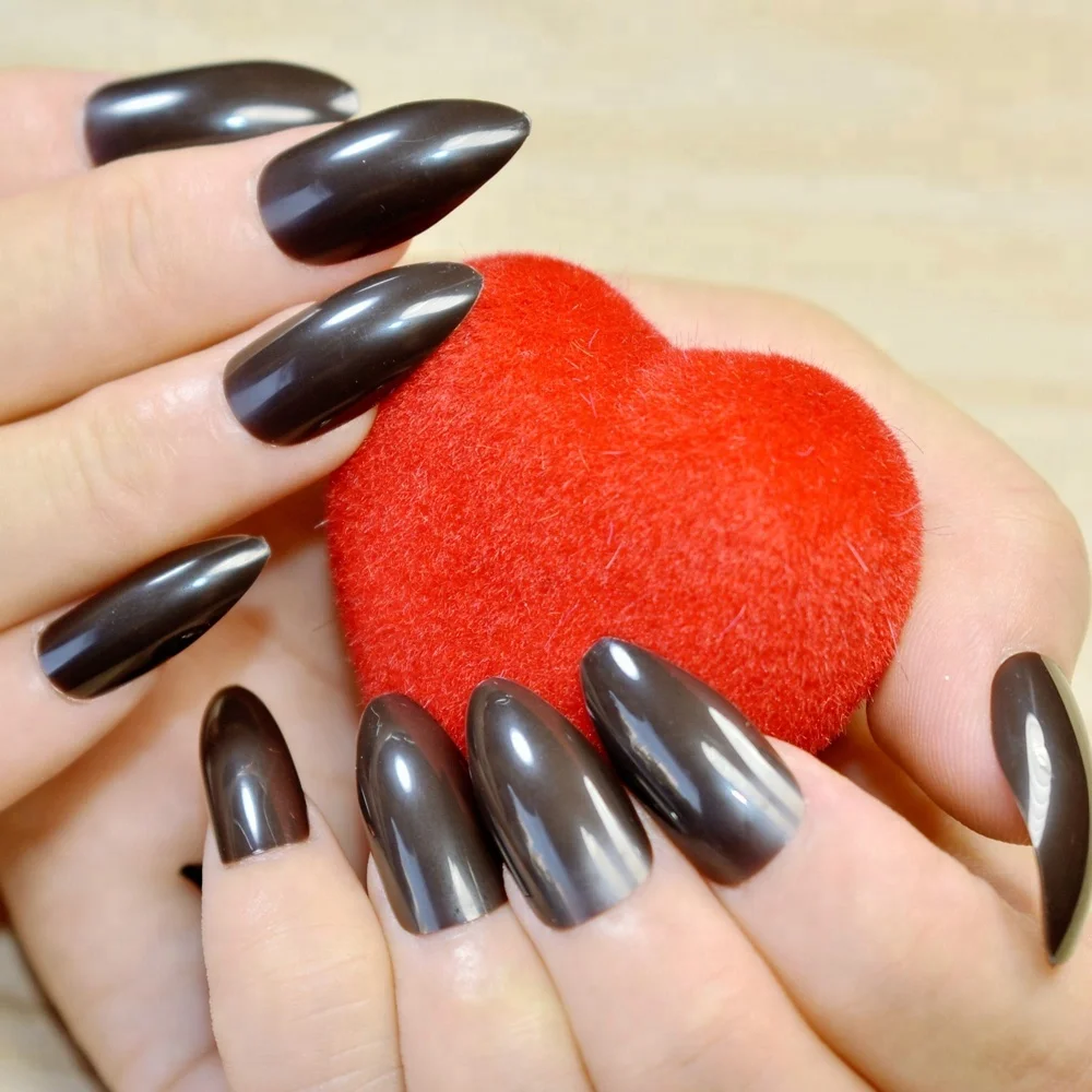

Full Wrap  Fake Nails Dark Color Sharpen STILETTO Acrylic Nail Tips Easily DIY Material Fashion Nail Design 229P, Black