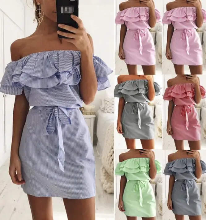 

Plus Size Womens Holiday Off Shoulder Ladies Summer Mini Dress