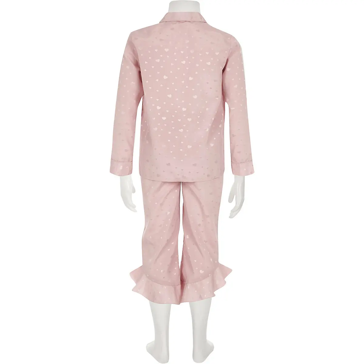 Girls Pink Heart Satin Ruffle Pajama Set Size 512 Years Children Night