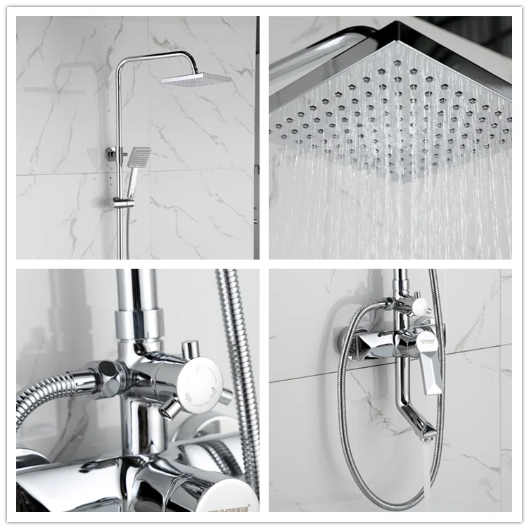 Sanitary ware square pedal brass shower faucet rainfall shower head shower faucet set