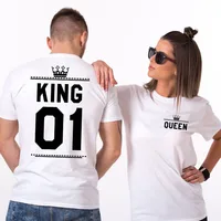 

New Hot Valentine Shirts Woman Cotton King Queen 01 Funny Letter Print Couples Leisure T-shirt Man Tshirt Short Sleeve O neck