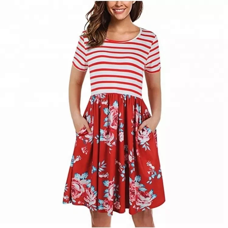 

C40 Wholesale Women floral pocket knee dresses