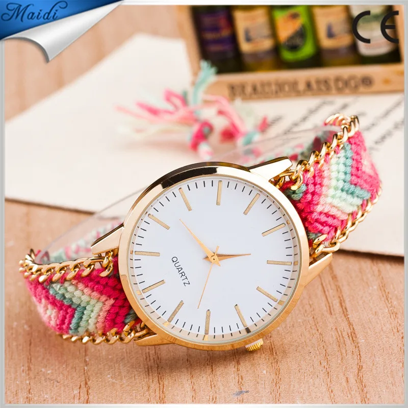 

Free Shipping Handmade Braided Friendship Bracelet Watch Hand-Woven wristwatch Ladies Quartz Watch GW081, 13 different colors as picture