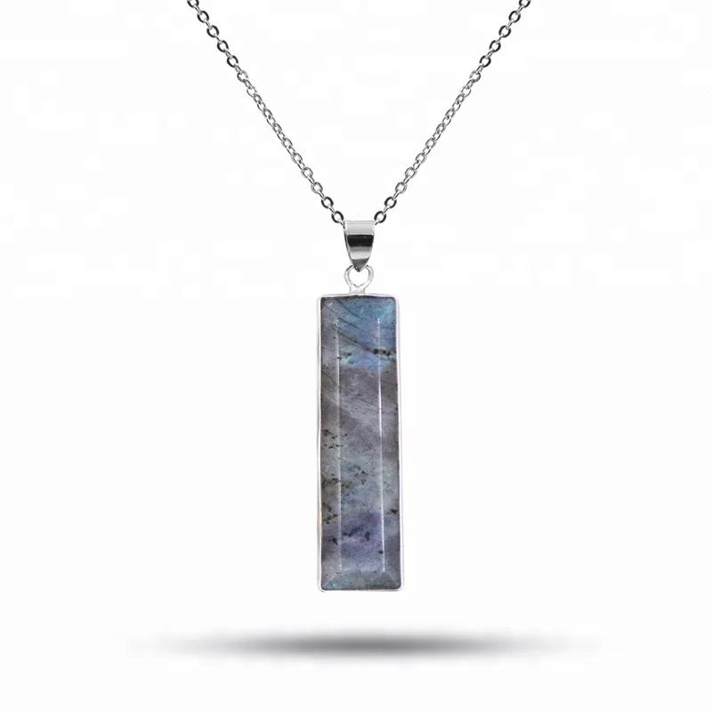 

Personalized Labradorite Bezel Pendant Necklace for Men Wish Supplier Rectangle Bar Men's Necklaces Pendants Jewelry, Blue labradorite necklace