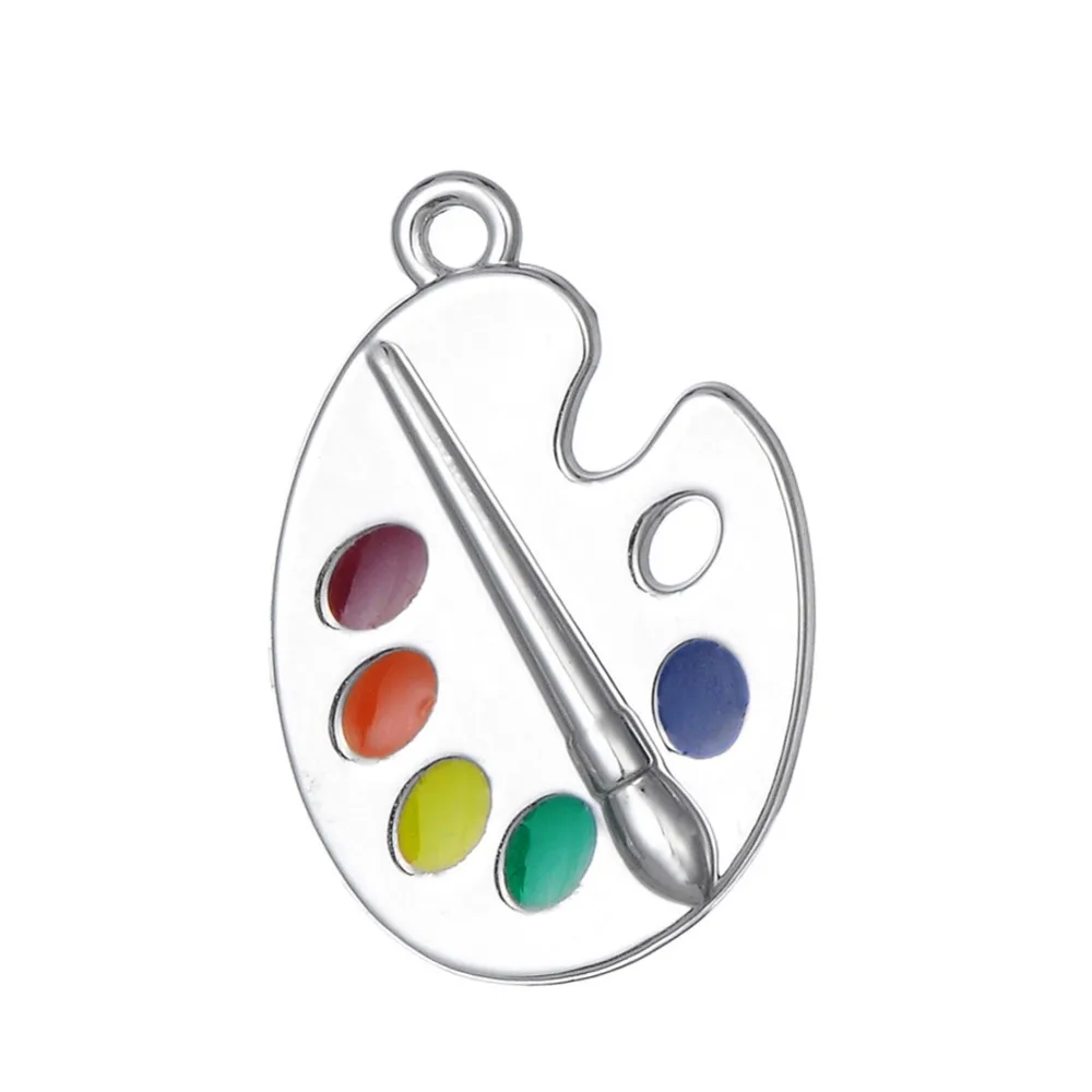 

Personalized Painters Enamel Artist Palette Charm with Paint and Brush, Silver plated