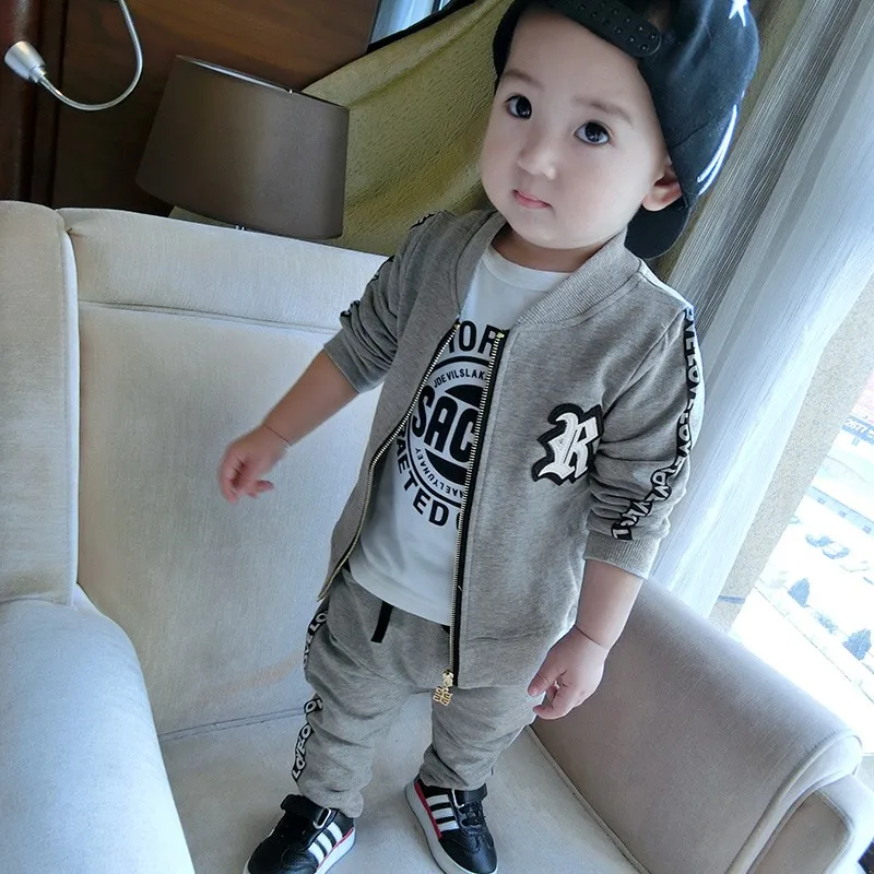 New Designs Children Sporty Clothes Gray Cotton Clothing Sets For Wholesale