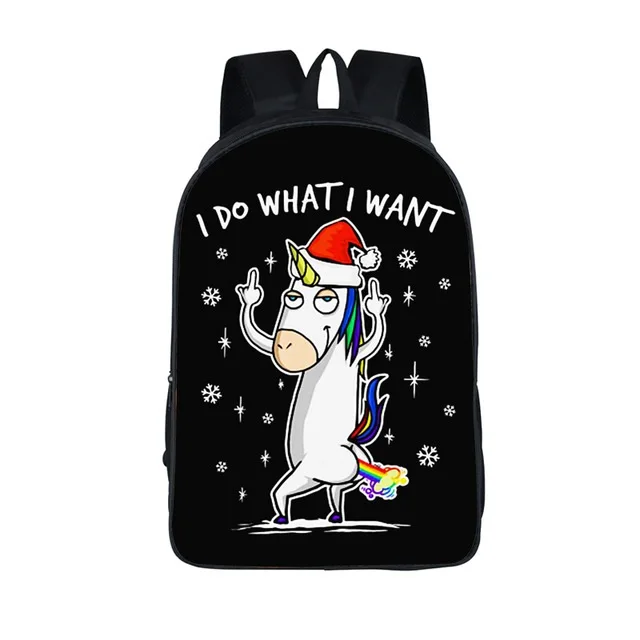 

Funny Children Bags Unicorn Licorne School Backpack for Teenage Boys Girls Laptop Bag, Black with graphic prints