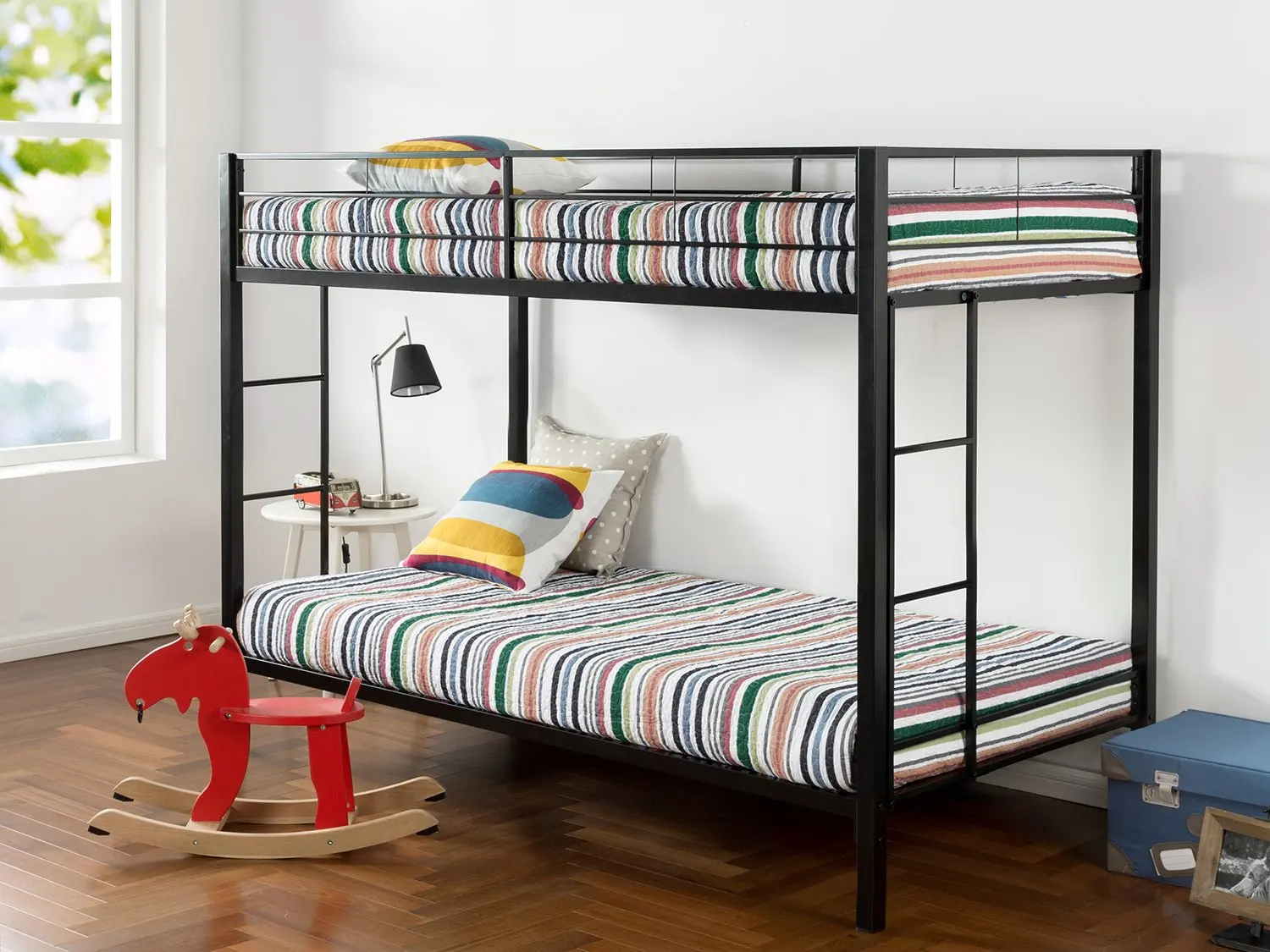 Zinus Easy Assembly Quick Lock Twin over Twin Classic Metal Bunk Bed with D...