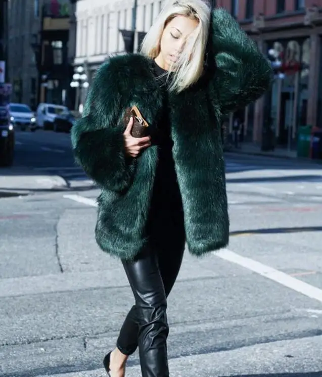

5693 Runwaylover winter sexy blackish green fur coat, Multicolor