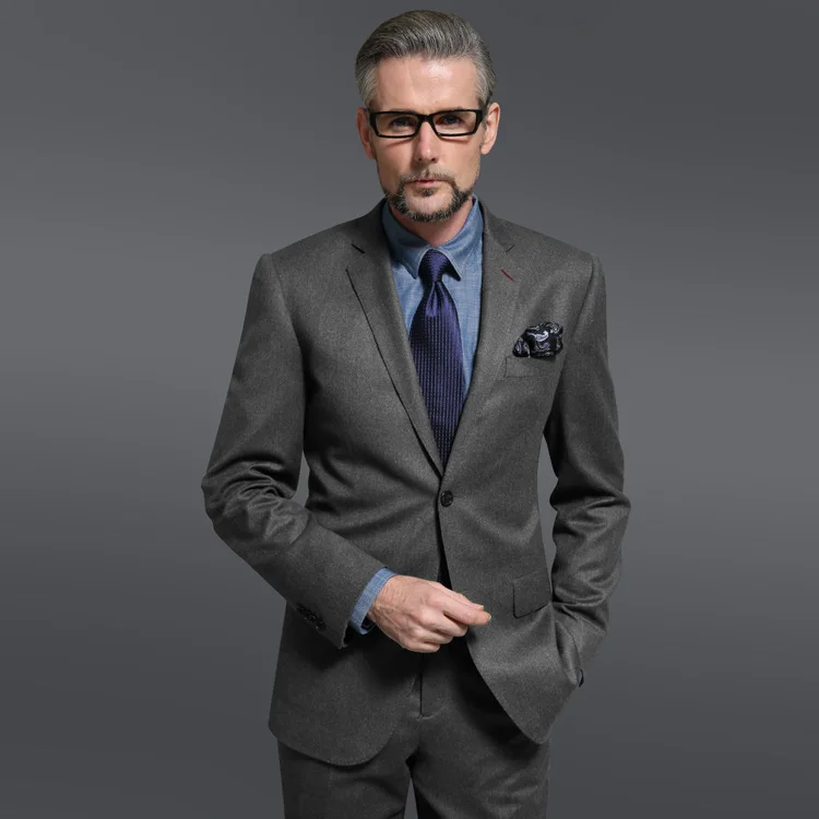 

Super 130's 100% Wool dark grey two buttons Notch lapel bespoke suit