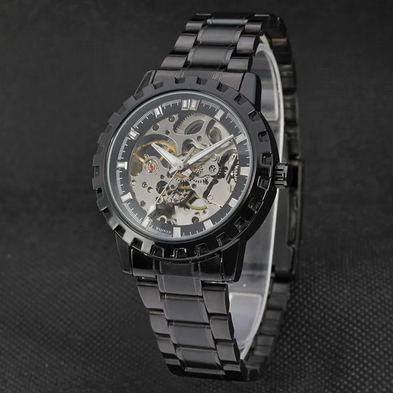 

WINNER 028 Top luxury brand mens watch silver skeleton wristwatch hollow out stainless steel ROMAN number automatic mechanical, N/a