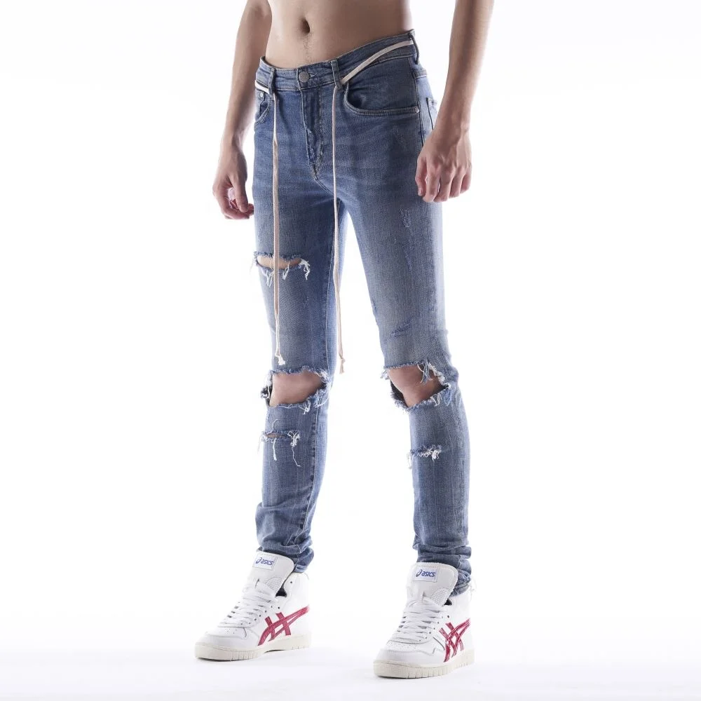 

DiZNEW OEM custom blue mens skinny denim ripped jeans for men, Grey and black