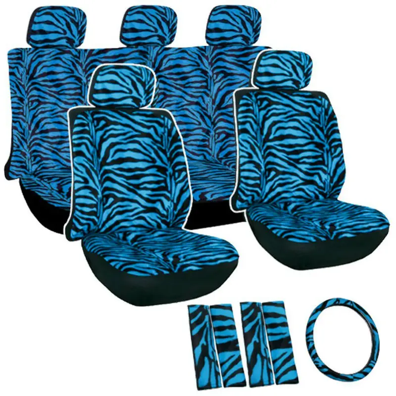 zebra / tiger stripe penutup kursi ditetapkan untuk mobil / truk / van / suv , biru & hitam 
