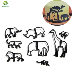 Image of 8PCS Animal Cookie Cutter Plastic Elephant Lion Giraffe Leopard Fondant Cutter Safari Silhouette Cake Mold Cake Decorating Tools