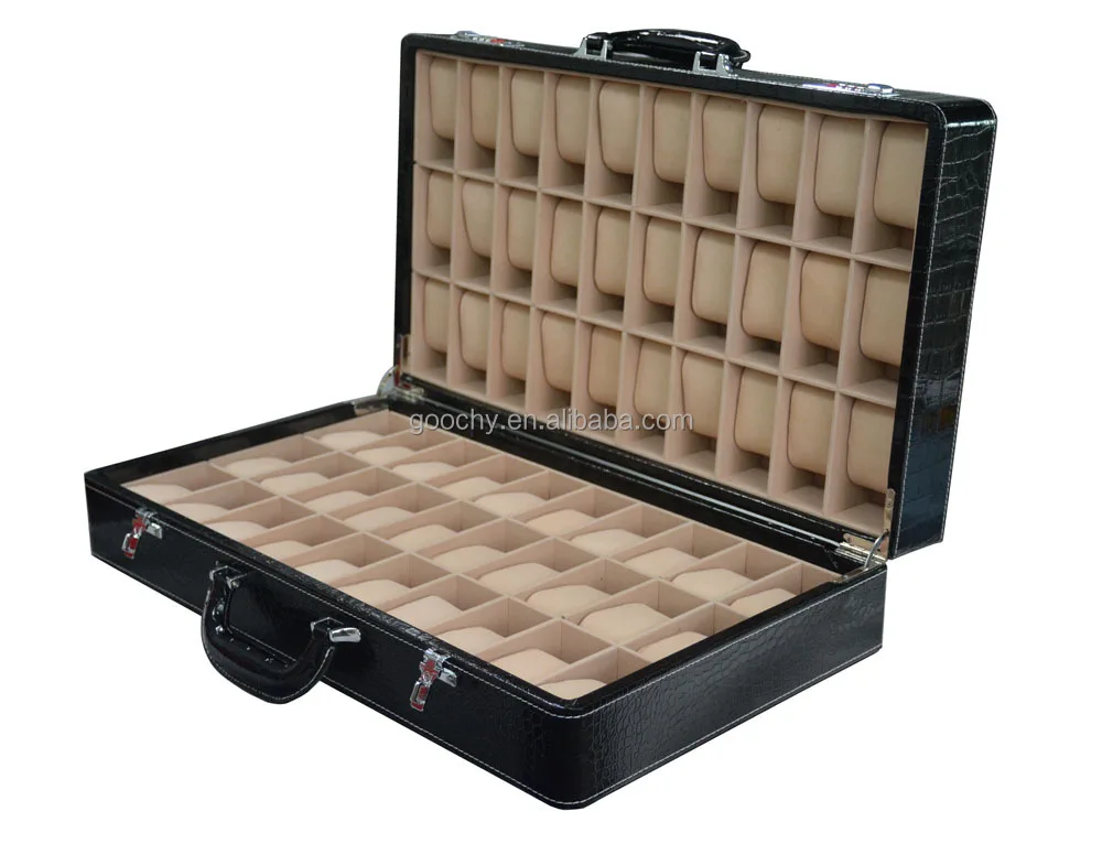 Large crocodile PU leather 60-slot watch business carrying case with code lock GC02-ST-60B9 side.jpg