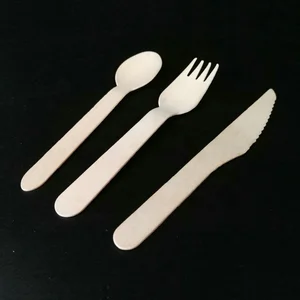 Image of disposable wooden knife fork and spoon flatware sets 16 cm wood knife spoon and fork