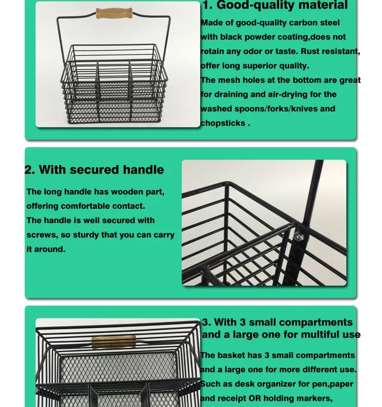 Black Metal Picnic Caddy Basket Carry All Serveware Utensil Cutlery
