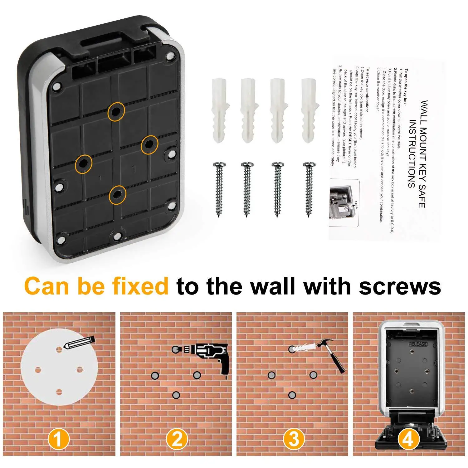 AJF shackle 4 digits wall mount waterproof combination key lock safe box