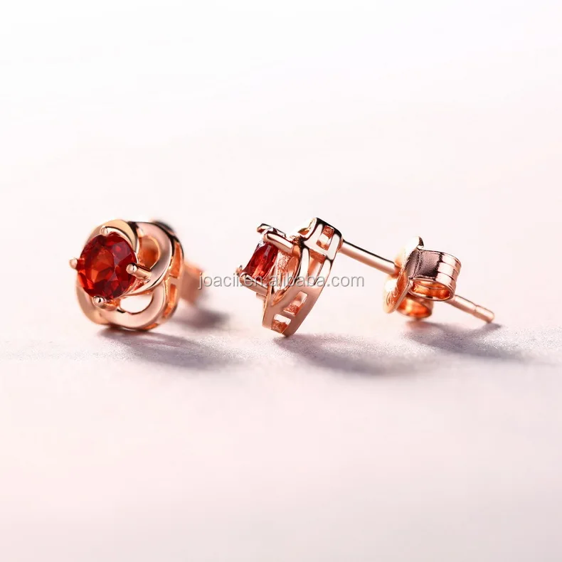 Joacii Unique Flower Design Rose Gold Earrings Jewelry Garnet S925 Silver Stud Earrings