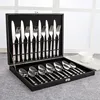 Stainless steel silverware wooden box flatware set gold cutlery
