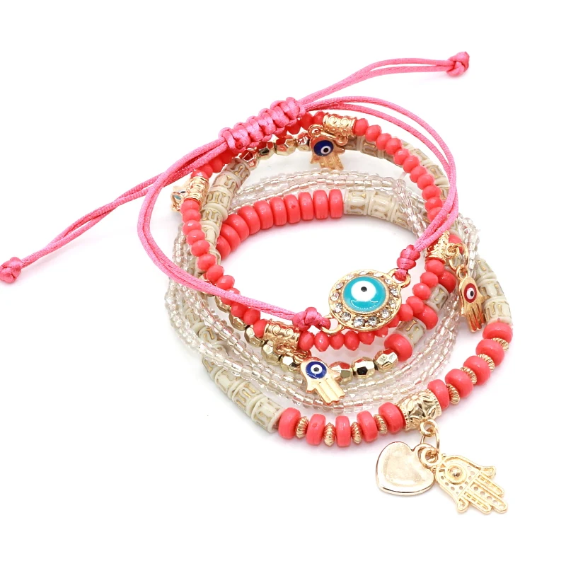 

6pcs/set Brand Fashion Multilayer Crystal Beads Hamsa Evil Eye Bracelets & Bangles Pulseras Mujer Jewelry for Women Gift 4 Color, Any other colors you want