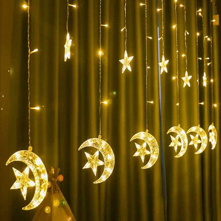 138 Led Multi Color Crescent & Star Curtain Light For Ramadan ...