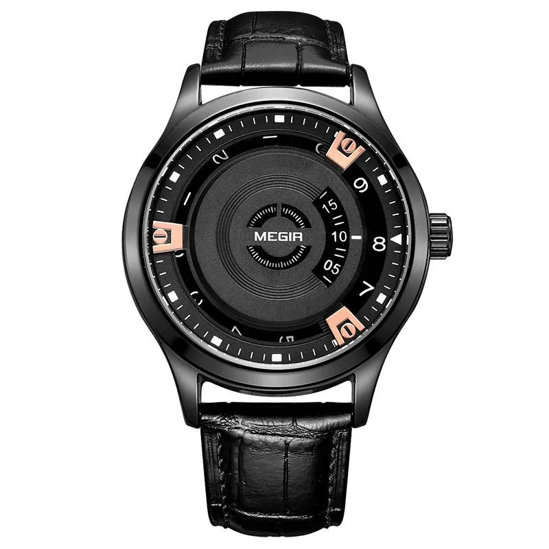 

MEGIR Watches Men Luxury Brand Men Clock Black Watches Quartz Unique Leather Clock Man Sports Army Men Watch Relogios Masculino