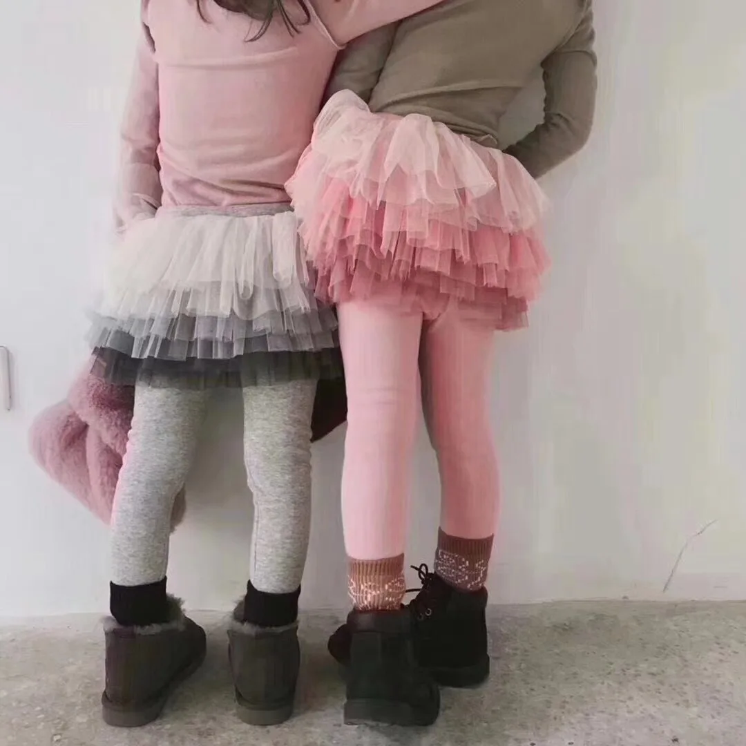 ZIYOYOR Kids Girls Elastic Waist Fleece Lined Leggings with Ruffle Tutu Skirt 