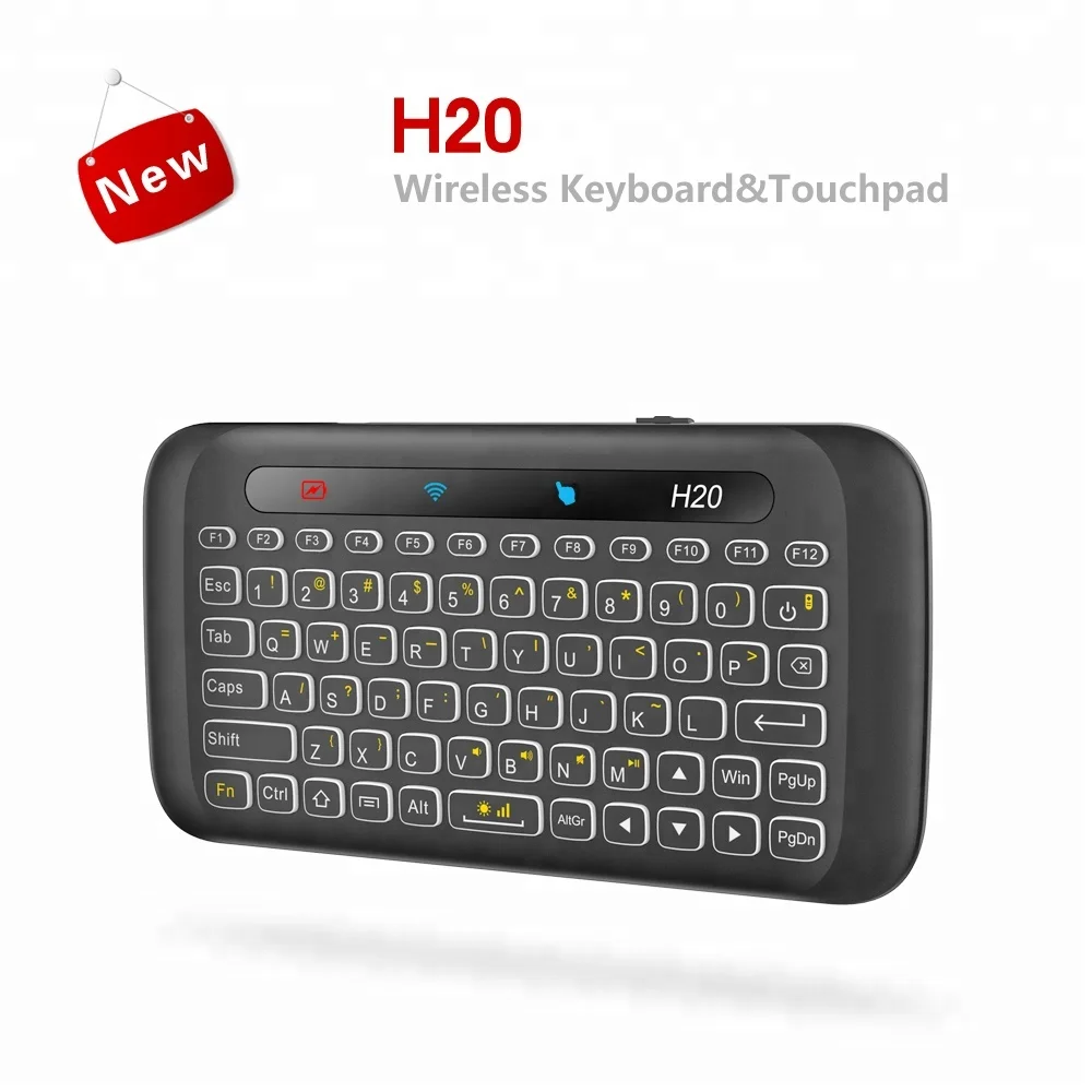 

HQ H20 Mini Keyboard 2.4G Mini Full Screen Intelligent Air Mouse wireless Keyboard with Touch Pad Remote Control Android TV Box, Black