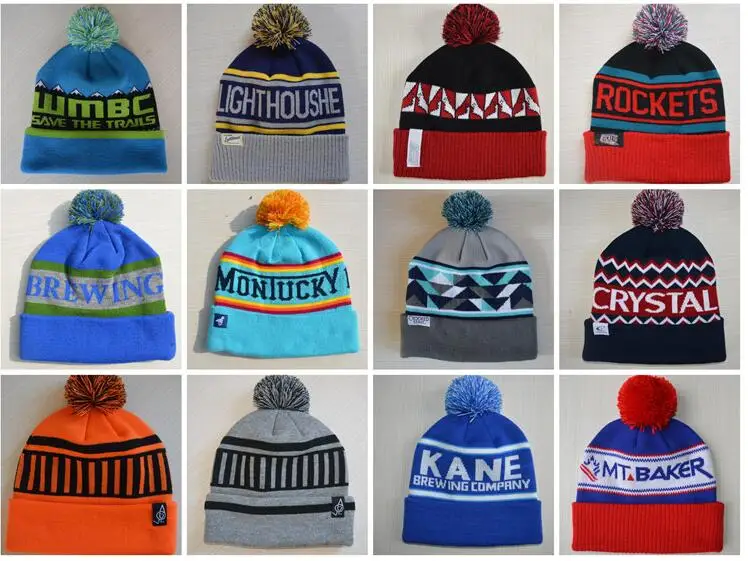 Men'beanie Custom Logo Jacquard Big Letters Knitted Cuff Wholesale