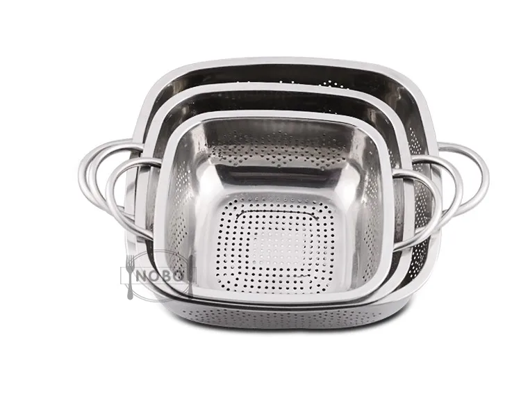 Square Shape 3pcs Set Double Handle Stainless Steel Kitchen Strainer ...