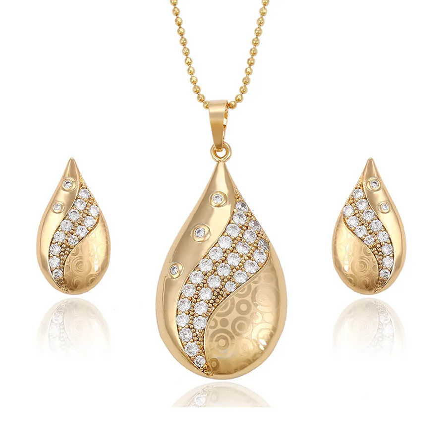 

62641-Xuping New Fashion Water Drop Shape African Gold Jewelry Sets, White